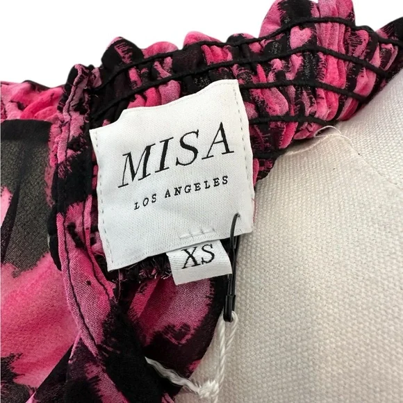 Misa Los Angeles Pink Black Leopard Floral Flowy Dress Size XS NWT $355 MSRP - Picture 6 of 7
